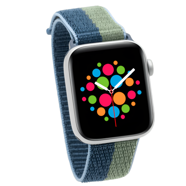 Modbands Abyss Blue Moss Green Striped Sport Loop Apple Watch band