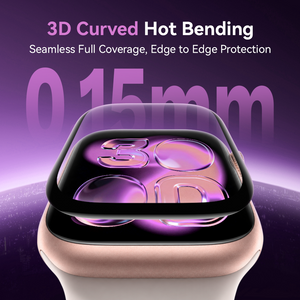 3D curved hot bending 0.15mm ceramic glass lifting off an Apple Watch display, showing seamless edge to edge coverage