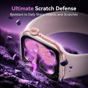 Ceramic glass screen protector resisting sharp objects and scratches on an Apple Watch