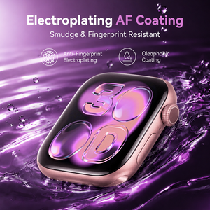 Electroplated anti-fingerprint and oleophobic coating repelling water on an Apple Watch ceramic glass protector
